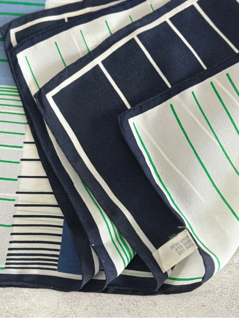 Dior Navy Blue, Light Blue & Green Striped Silk Scarf - Picture 8 of 8